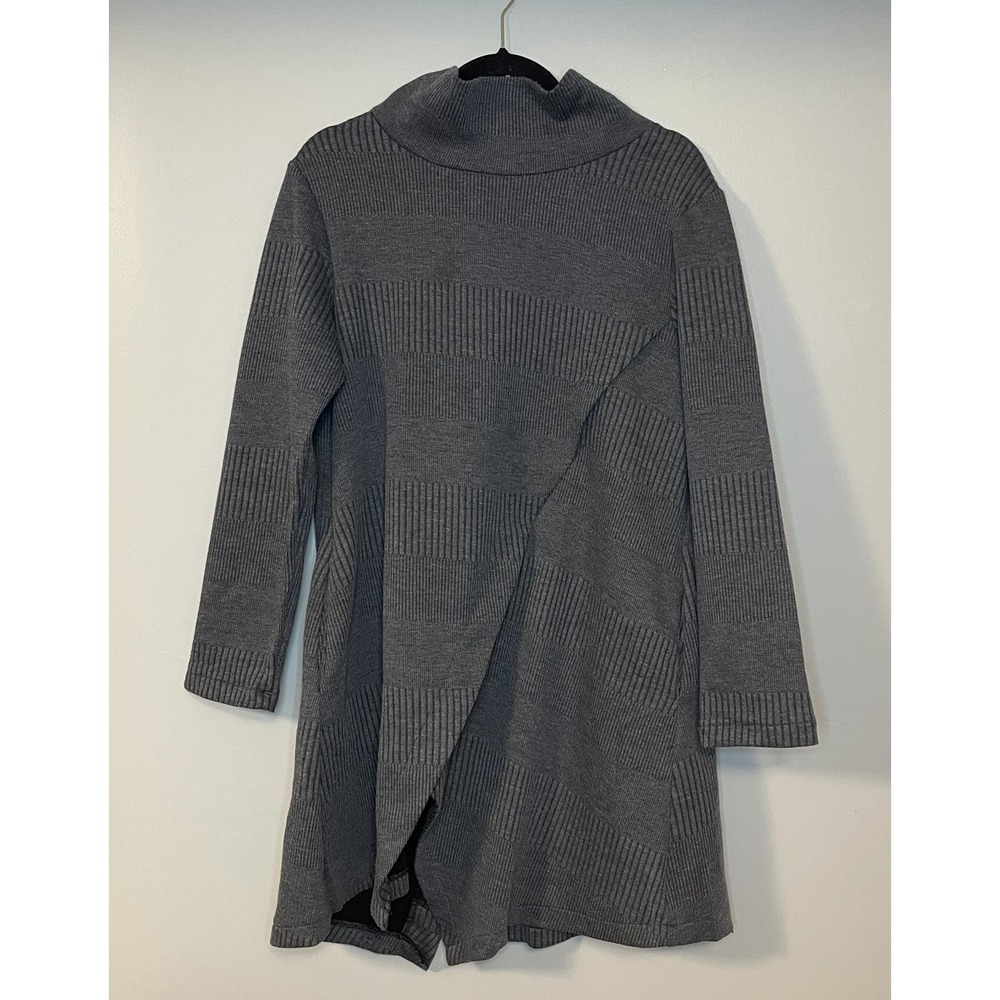 Unbranded Lagenlook Womens M Dress Gray Knit Knee Length Long Sleeve